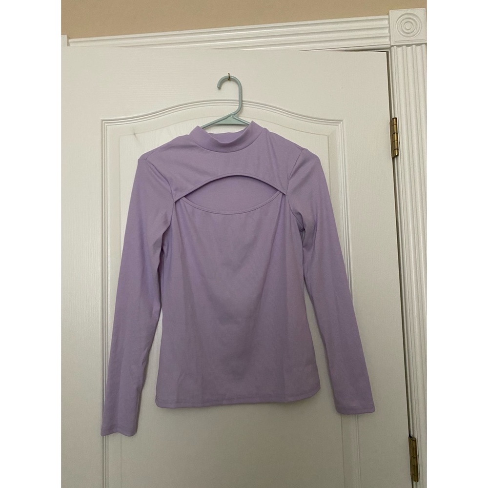 Purple mock neck top with open slit